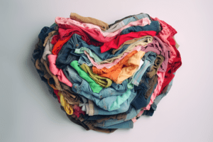 Various items of clothing shaped together as a heart
