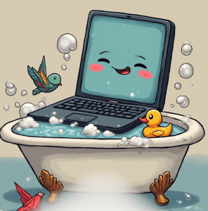 Laptop in bathtub cartoon
