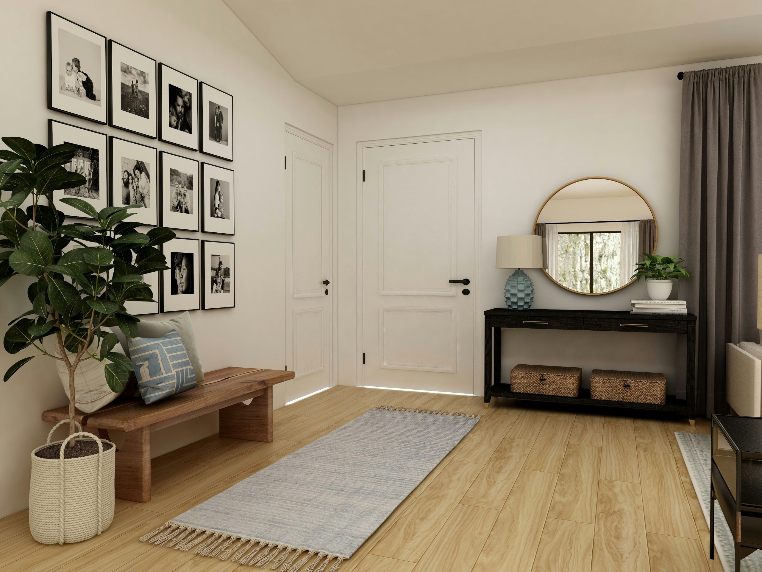 Open Glass paned door and wood floor